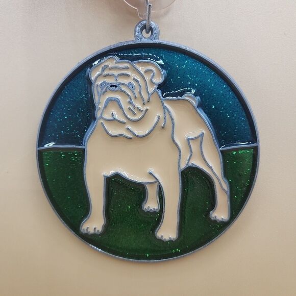 Window Suncatcher Bulldog Dog Sun C. Gallery 1998 Vtg 3.5" Makeit Bakeit Style - Picture 1 of 8